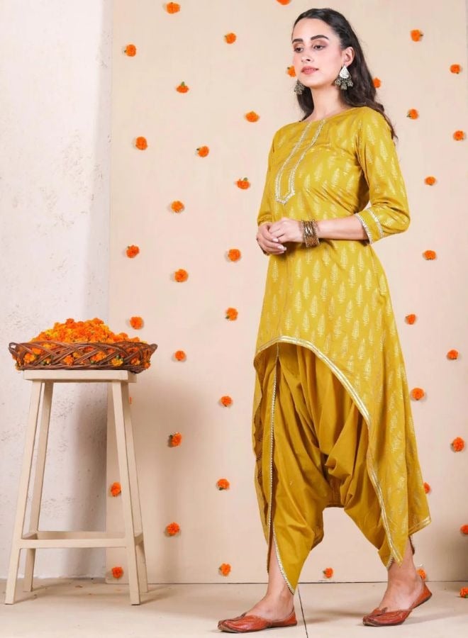 Yellow Dhoti & Kurta Set With Gota Details