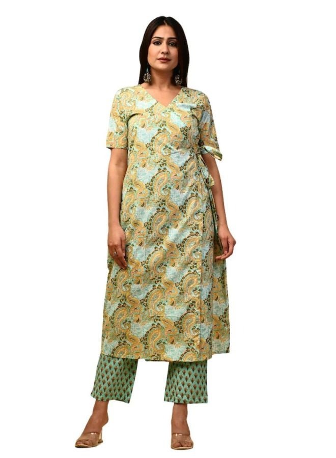 Mint Wrap Kurta Pant Set