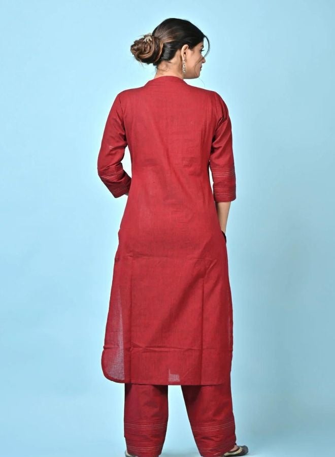 Maroon Pintuck Kurta Pant Set