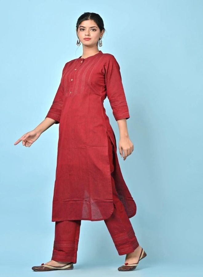 Maroon Pintuck Kurta Pant Set