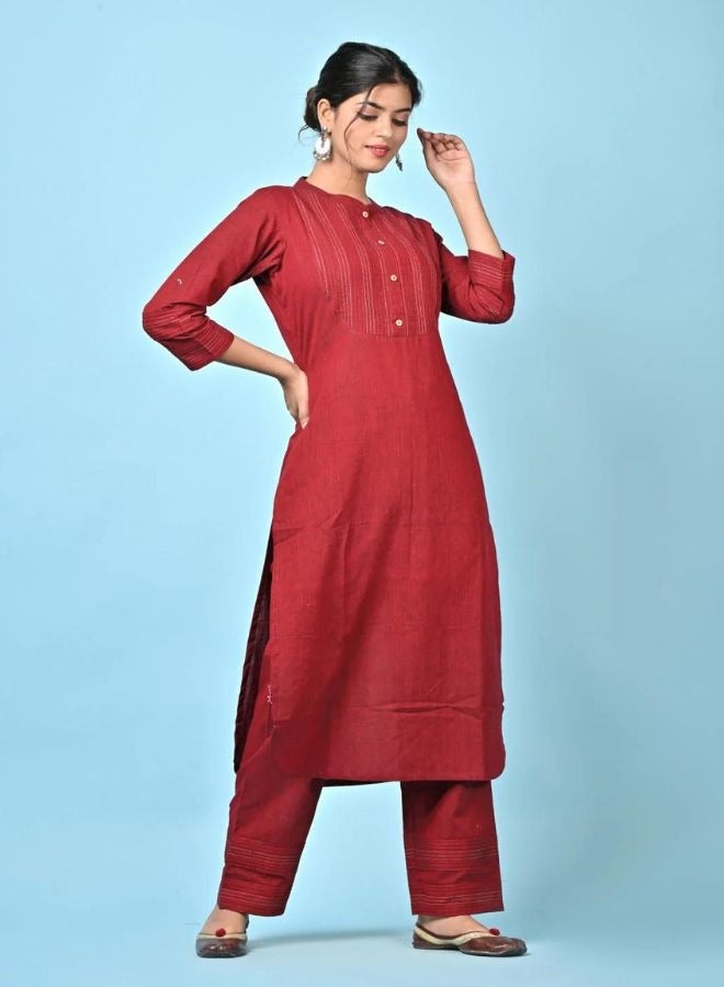 Maroon Pintuck Kurta Pant Set