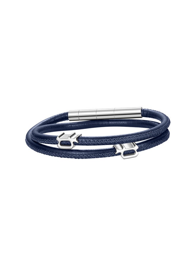 POLICE - Pipe Bracelet for Men Stainless steel with Navy Leather - PEAGB0012101