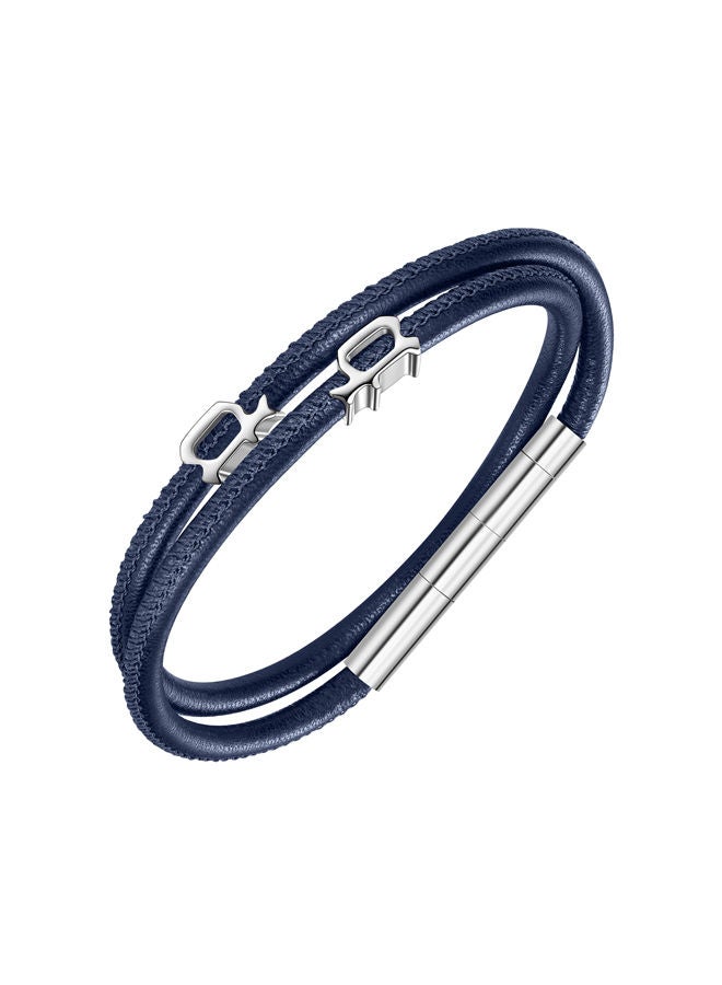 POLICE - Pipe Bracelet for Men Stainless steel with Navy Leather - PEAGB0012101