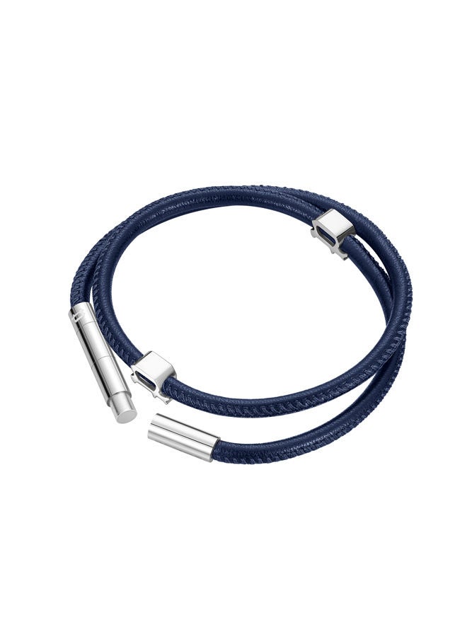 POLICE - Pipe Bracelet for Men Stainless steel with Navy Leather - PEAGB0012101