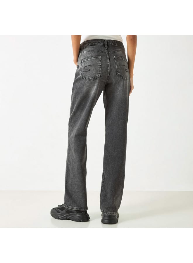 Lee Cooper Solid Straight Fit Jeans with Pockets