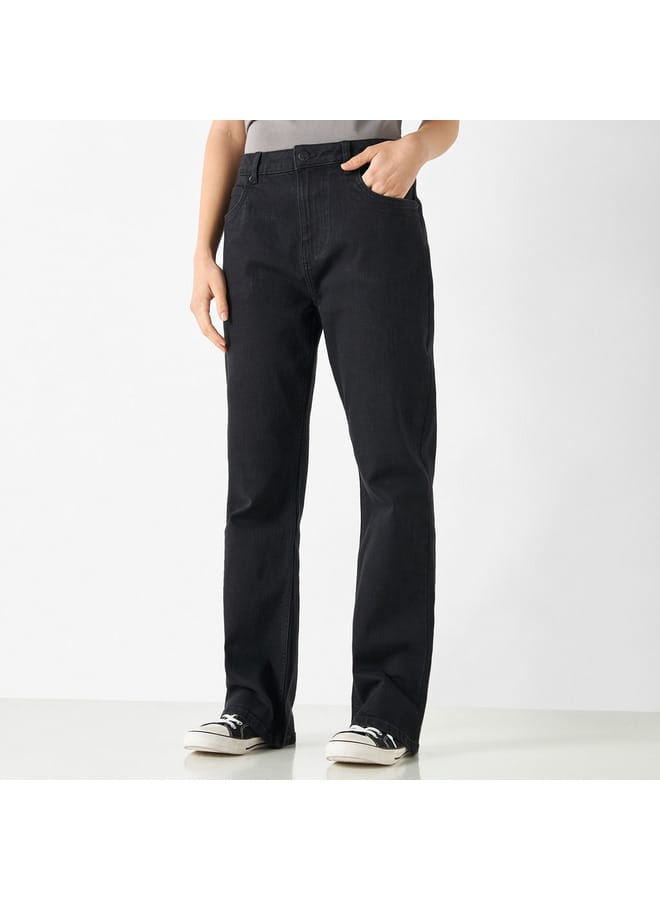 Lee Cooper Solid Flared Leg Jeans with Pockets