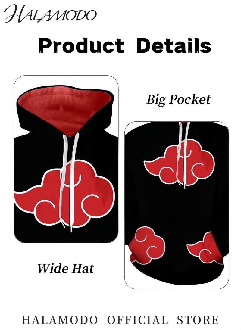 Unisex Hoodie with Pop Anime Theme Long-Sleeved Printed Tops Casual Sweatshirts Soft Sportswear Fashion Youth Pullovers with Drawstrings and Large Pockets for Daily Wear