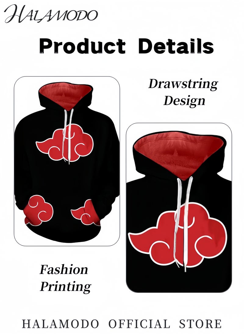 Unisex Hoodie with Pop Anime Theme Long-Sleeved Printed Tops Casual Sweatshirts Soft Sportswear Fashion Youth Pullovers with Drawstrings and Large Pockets for Daily Wear