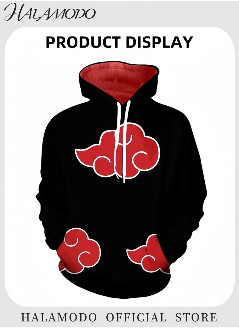 Unisex Hoodie with Pop Anime Theme Long-Sleeved Printed Tops Casual Sweatshirts Soft Sportswear Fashion Youth Pullovers with Drawstrings and Large Pockets for Daily Wear