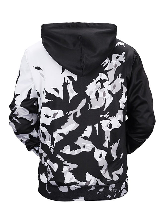 3D Bird Printed Hoodie Black/White