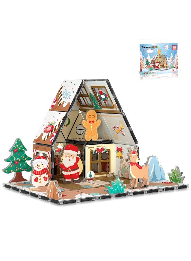 Magnetic Tiles Christmas Gingerbread House Character Action Figure Santa Snowman Gingerbread Man Theme Construction Kit Magnet Building Blocks Stem Learning Gifts Toys Ptq09