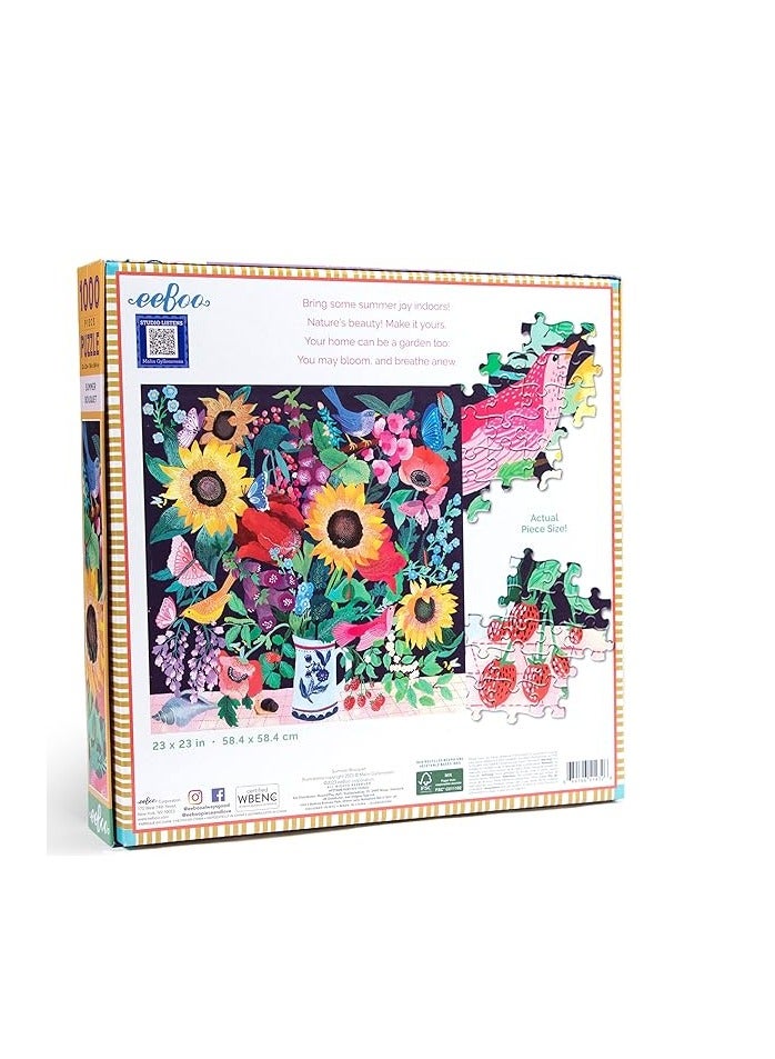 eeBoo: Piece and Love Summer Bouquet 1000 Piece Square Adult Jigsaw Puzzle, 23