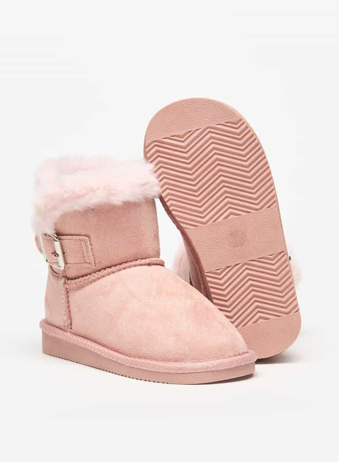 Girls Plush Detail Slip-On High Cut Boots