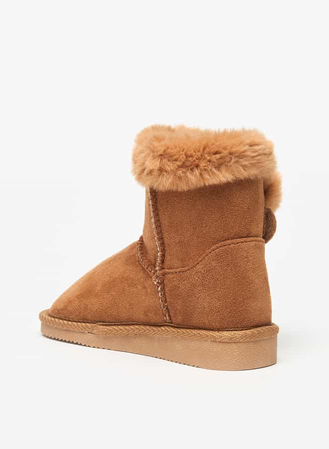 Girls Plush Detail Slip-On High Cut Boots