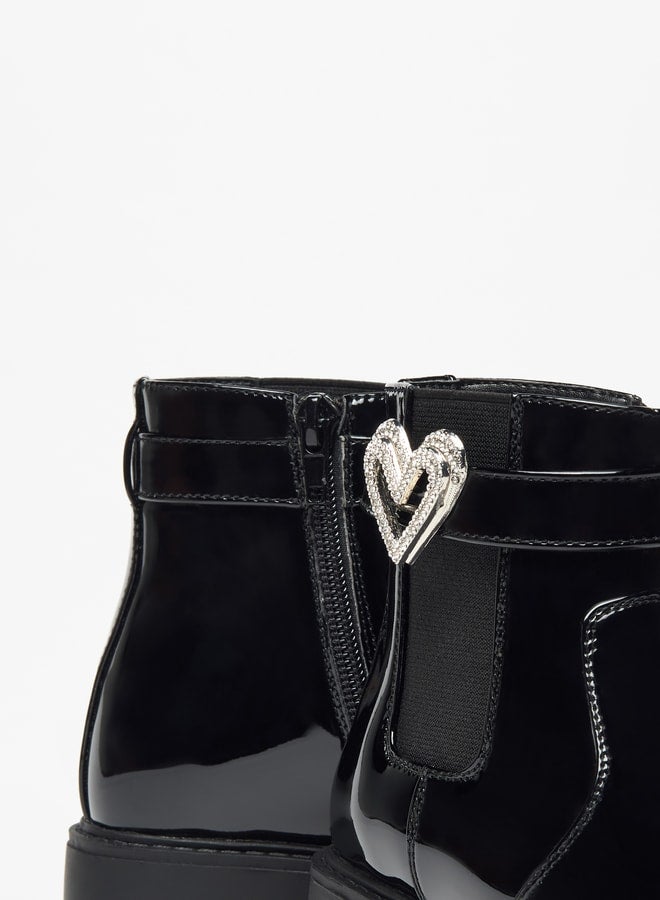 Girl's Heart Accent High Cut Boots with Zip Closure