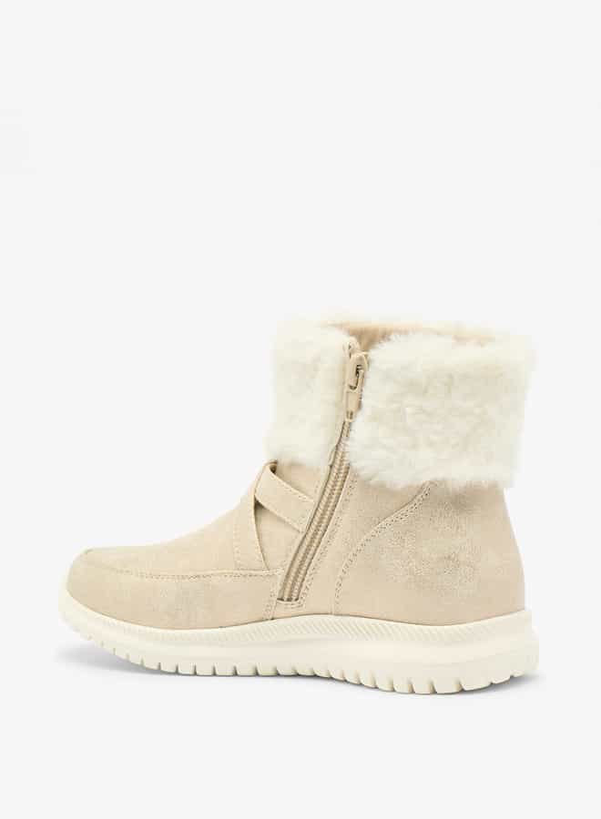 Girls Plush Detail High Cut Boots with Zip Closure