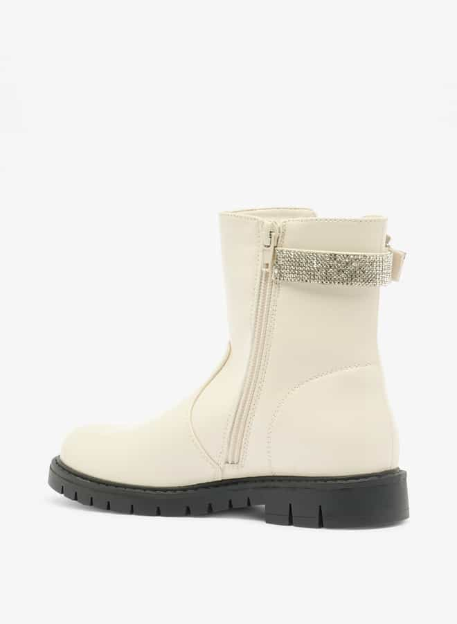 Girls Embellished Accent High Cut Boots with Zip Closure