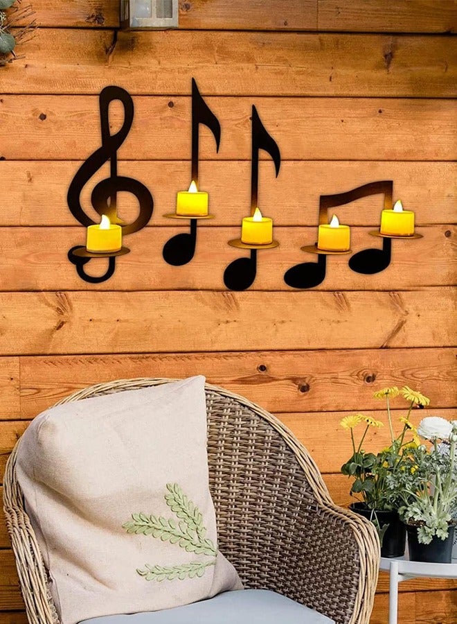 Set of 4 PCS Iron Musical Symbols Candlestick Holders, Wall Decor, Wall Art for Home, Shop, Patio, Porch, Art Space (Black)