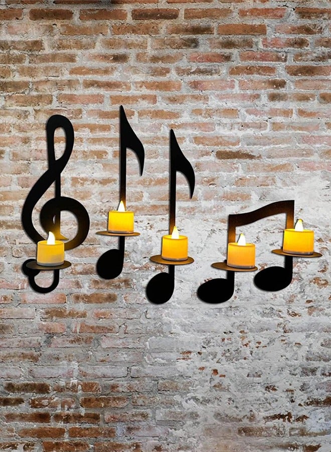 Set of 4 PCS Iron Musical Symbols Candlestick Holders, Wall Decor, Wall Art for Home, Shop, Patio, Porch, Art Space (Black)