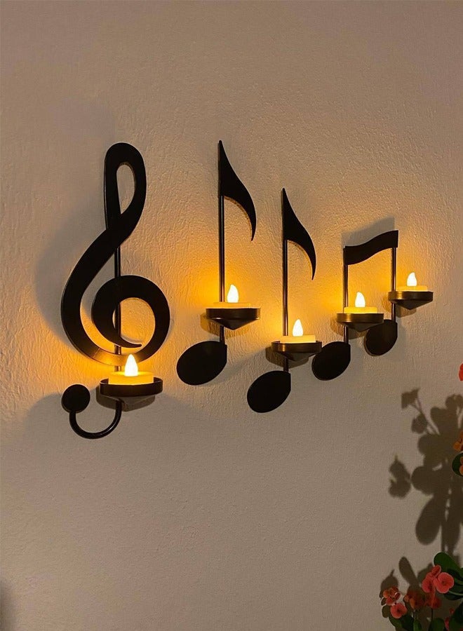 Set of 4 PCS Iron Musical Symbols Candlestick Holders, Wall Decor, Wall Art for Home, Shop, Patio, Porch, Art Space (Black)