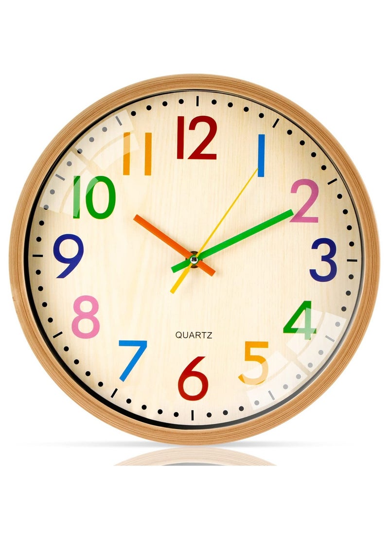 Kids' Wall Clock, 12 Inch Colorful Wall Clock for Kids, Silent Non-Ticking Wall Clock for Kids' Bedroom, Analog Easy to Read Wall Clock for Nursery, Classroom, Bedroom, Playroom, School Decor