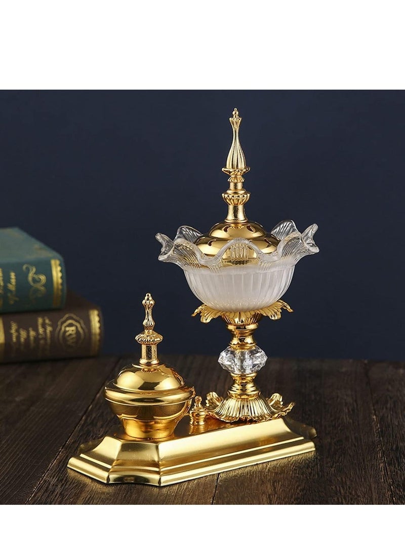 Bakhoor Charcoal Incense Burner Set In gold with tray, With Round Shape Mabkhara Suitable Study, Bedroom, Yoga Room, Office Holder Desktop Censer Decor