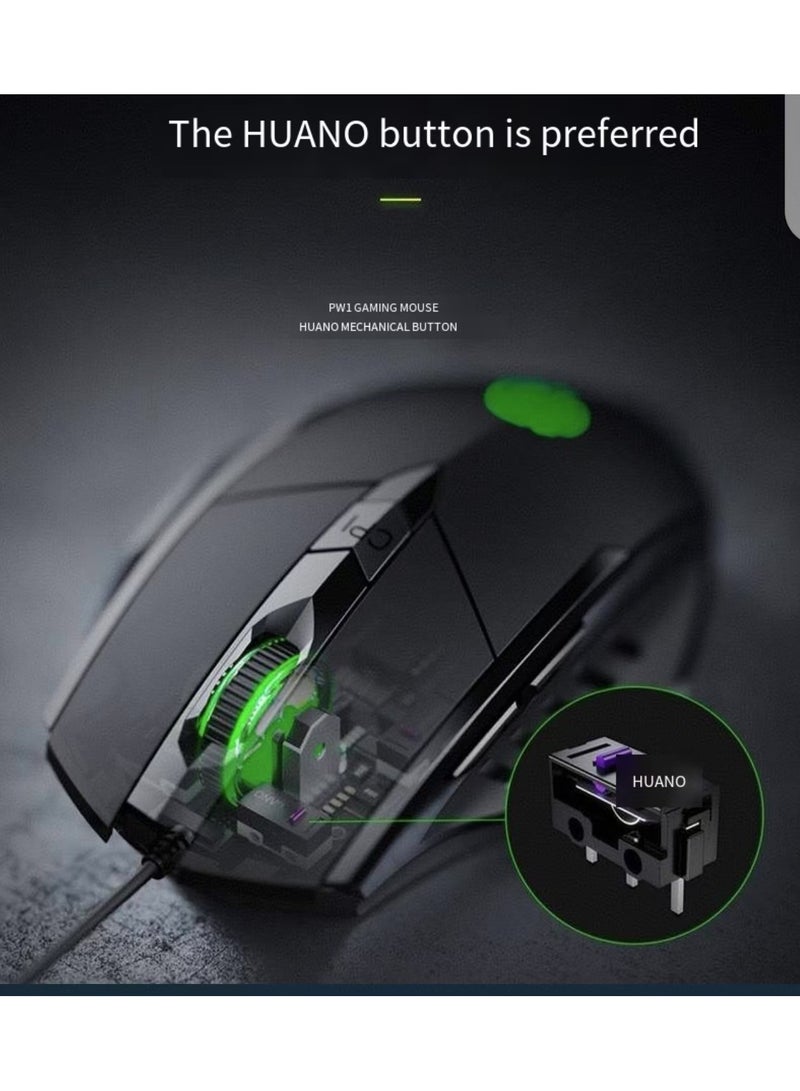 INPHIC gaming mouse, wired gaming mouse with RGB backlight, mouse with 6 programmable macro buttons and fire keys, PW1