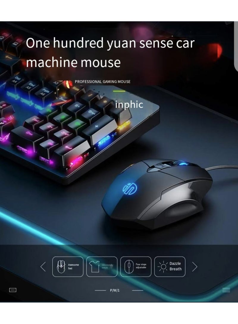 INPHIC gaming mouse, wired gaming mouse with RGB backlight, mouse with 6 programmable macro buttons and fire keys, PW1