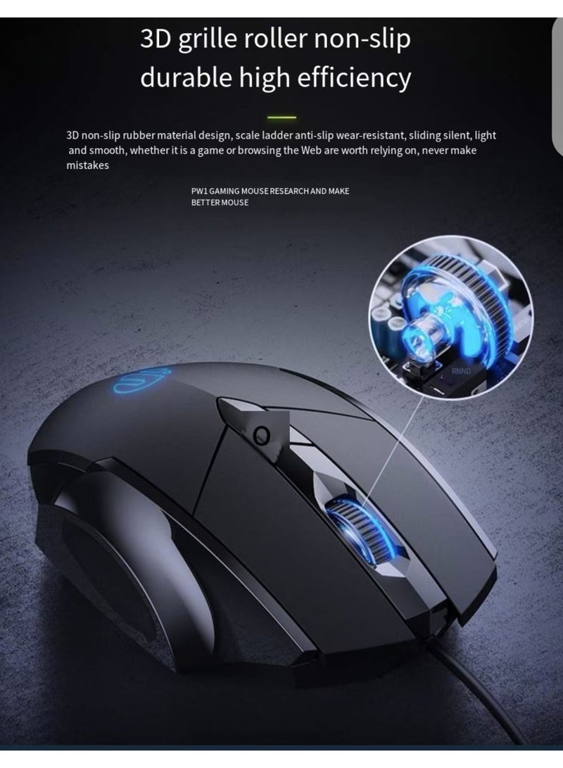 INPHIC gaming mouse, wired gaming mouse with RGB backlight, mouse with 6 programmable macro buttons and fire keys, PW1