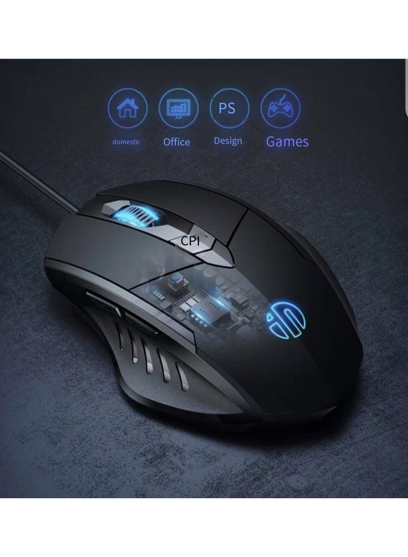 INPHIC gaming mouse, wired gaming mouse with RGB backlight, mouse with 6 programmable macro buttons and fire keys, PW1