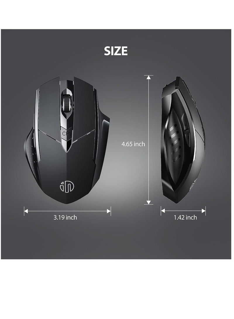 Bluetooth Mouse, Inphic Rechargeable Wireless Mouse Multi-Device (Tri-Mode:BT 5.0/4.0+2.4Ghz) with Silent , 3 DPI Adjustment, Ergonomic Optical Portable Mouse for Laptop Android Windows Mac OS, Black