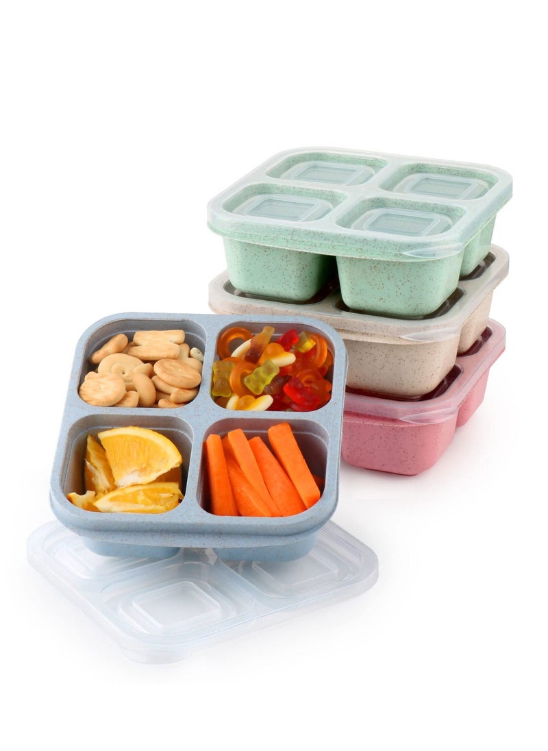 4 Pack Snack Containers for Kids Adults, 4 Compartment Bento Snack Box, Reusable Meal Prep Lunch Containers with Compartment, Divided Small Snack Containers Bento Box for Travel Work