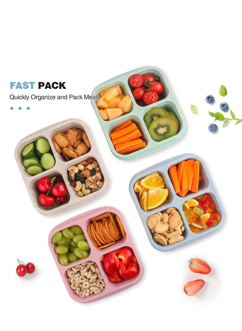 4 Pack Snack Containers for Kids Adults, 4 Compartment Bento Snack Box, Reusable Meal Prep Lunch Containers with Compartment, Divided Small Snack Containers Bento Box for Travel Work