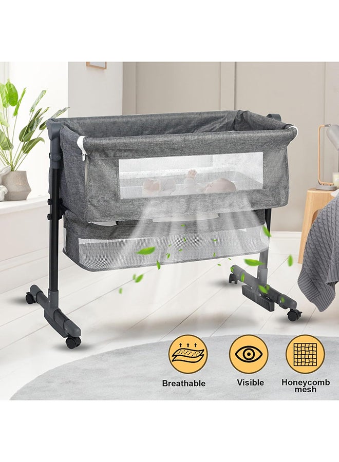 Adjustable Baby Bedside Crib With Large Storage Basket, Mattress Breathable Net,Mosquito Net Detachable, Soft Mattress 360°Swivel Wheels