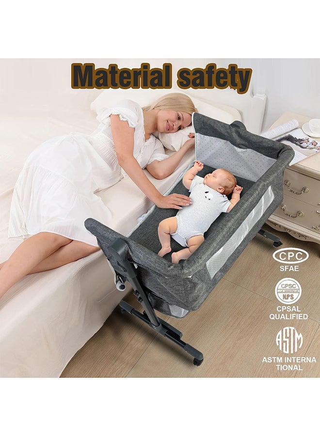 Adjustable Baby Bedside Crib With Large Storage Basket, Mattress Breathable Net,Mosquito Net Detachable, Soft Mattress 360°Swivel Wheels