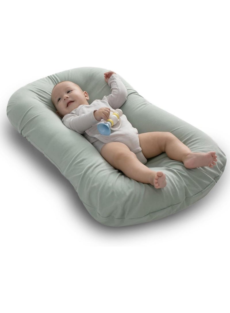 Baby Nest for Newborn 0-12 Month Baby Nest Cover with 100% Cotton Muslin Cover Portable Nest Sleeper Cover for Infant Breathable & Natural Baby Lounger (Light Green)