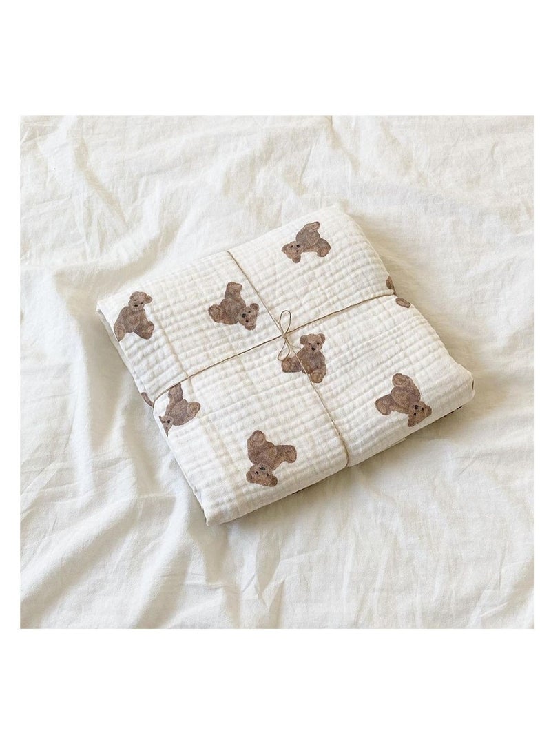 Organic Cotton Baby Swaddle Blanket, Dual Layer Bear Print for Newborns and Toddlers, 90x130CM, Soft Receiving Blanket and Infant Essentials