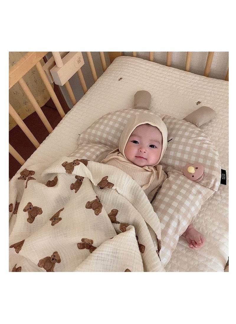 Organic Cotton Baby Swaddle Blanket, Dual Layer Bear Print for Newborns and Toddlers, 90x130CM, Soft Receiving Blanket and Infant Essentials