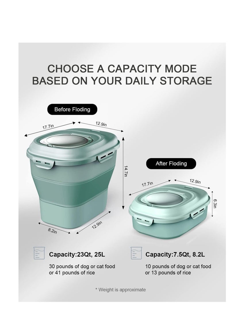 Collapsible Food Storage Container, Rice Storage Box, Large Capacity Food Container with Transparent Lid, Airtight Flour Storage Bins, food storage for Kitchen, Dog Cat Pet Food Deposit 30 Lbs