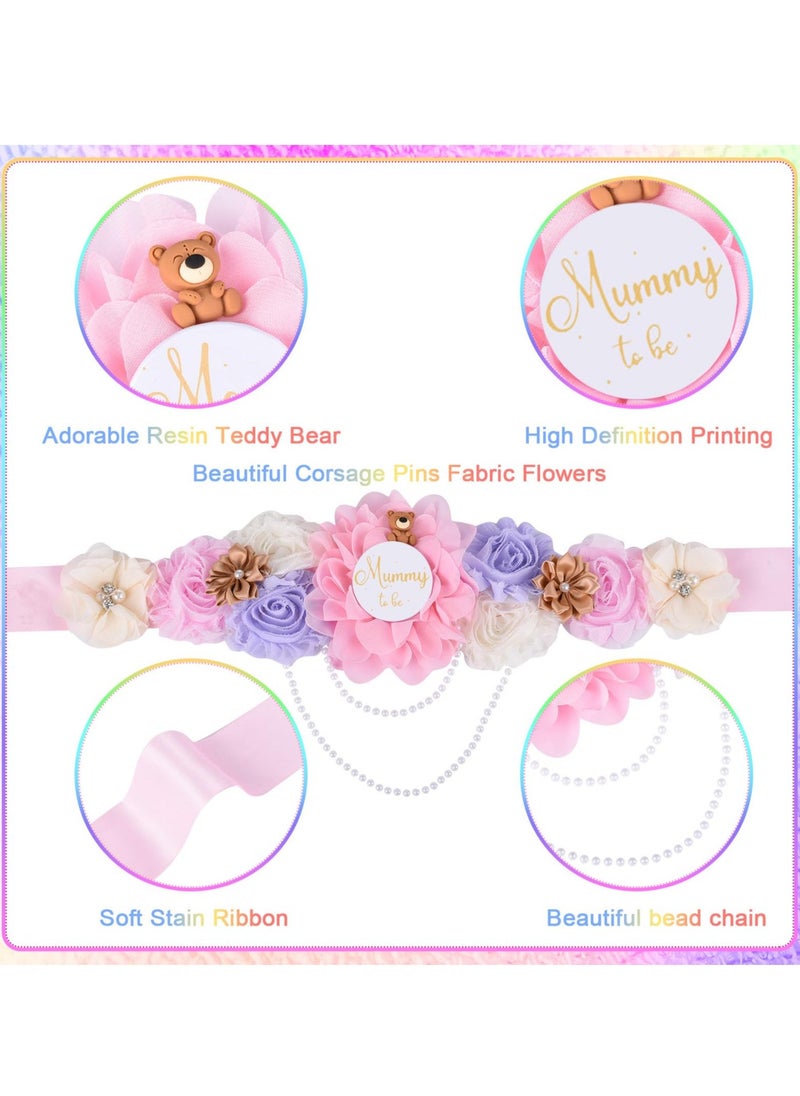 Teddy Bear Maternity Sash & to Be Corsage Pin Set, Maternity Sash Belt Mom to Be Daddy to Be Corsage Pins Baby Shower Decoration Pregnancy Photo Props Keepsake Gifts