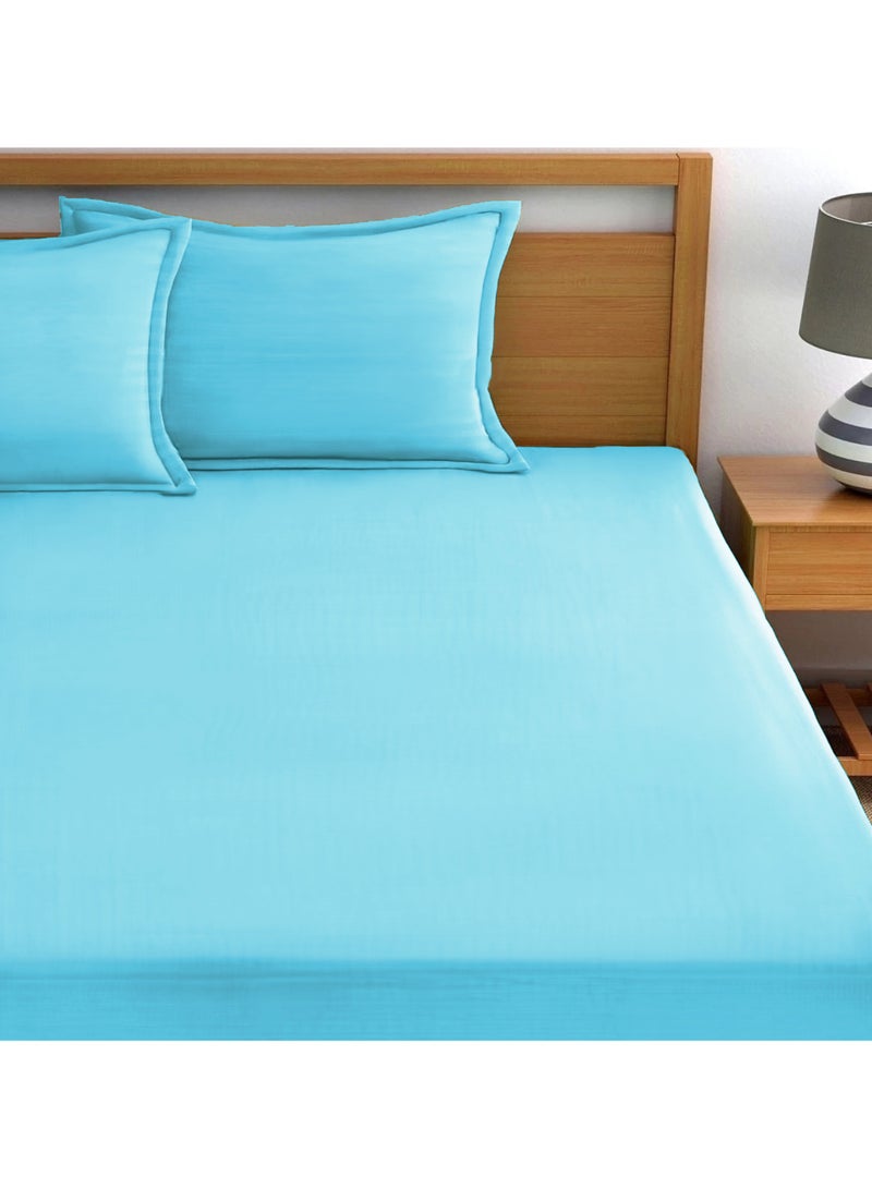 Cotton Tc180 Fitted Bed Sheets +  Pillow Covers, King/Queen/Double/Single Sizes, Color Aqua