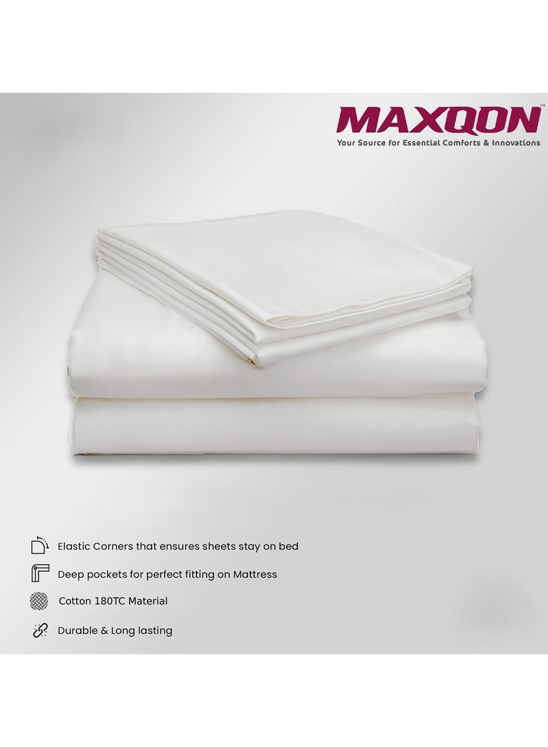 Cotton Tc180 Fitted Bed Sheets +  Pillow Covers, King/Queen/Double/Single Sizes, Color White