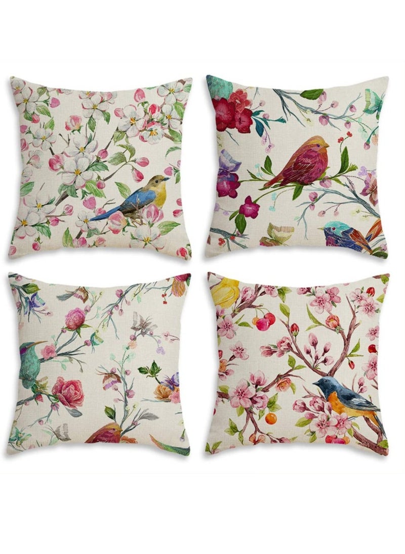 Spring Floral Linen Pillowcase, a Set of 4 Pillowcases for Sofa Sofa Living Room, Home Decor Sofa Digital Printing Home Furnishing Cushion Cover