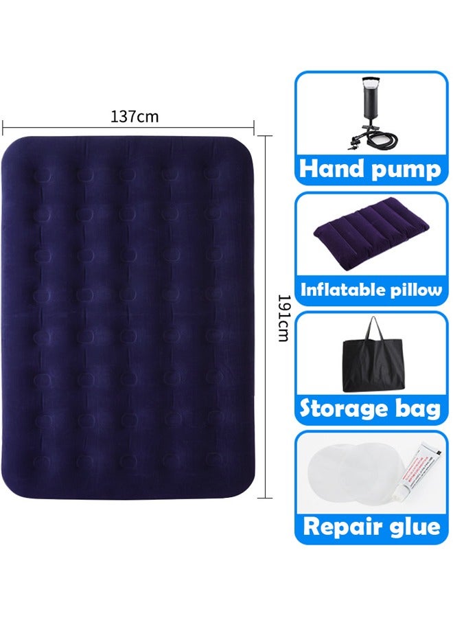 Thick Foldable Outdoor Camping Air Flocking Mattress - Portable, Inflatable, Ultra Comfortable with Hand Pump, Air Pillow and Accessories, Ideal for Camping, Hiking and Travel (191x137x22 cm)