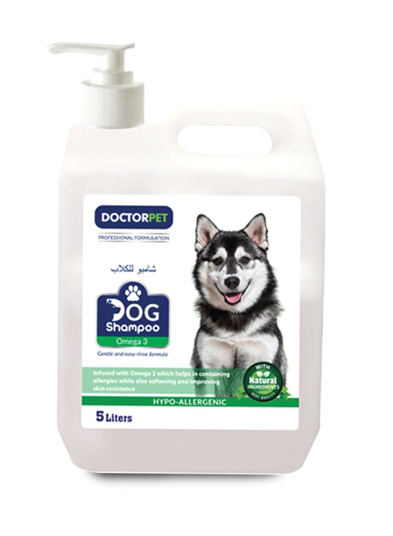 Doctor Pet Dog Shampoo Omega-3 5 Liters – Moisturizing, Hypo-Allerginic, Gentle Formula for Soft, Healthy Coat & Skin