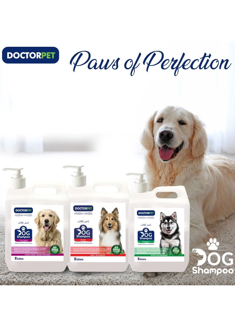 Doctor Pet Dog Shampoo Omega-3 5 Liters – Moisturizing, Hypo-Allerginic, Gentle Formula for Soft, Healthy Coat & Skin