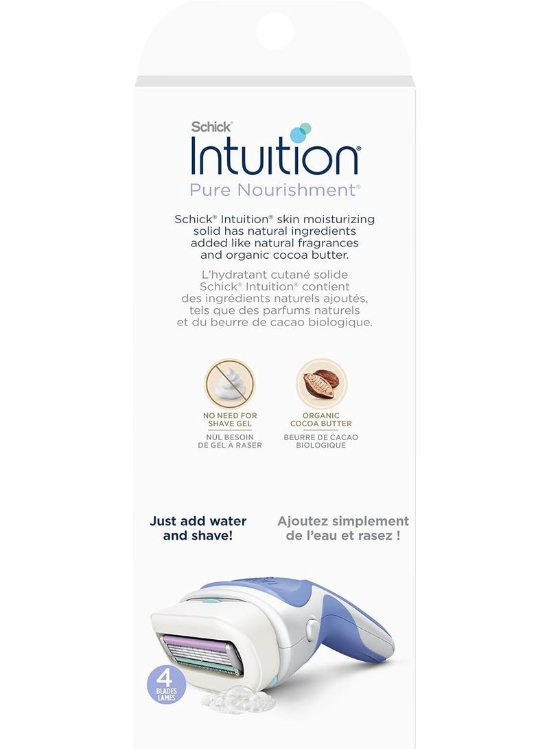 Schick Intuition Pure Nourishment Razors for Women 1 Razor & 2 Intuition Razor Blades Refill with Organic Cocoa Butter