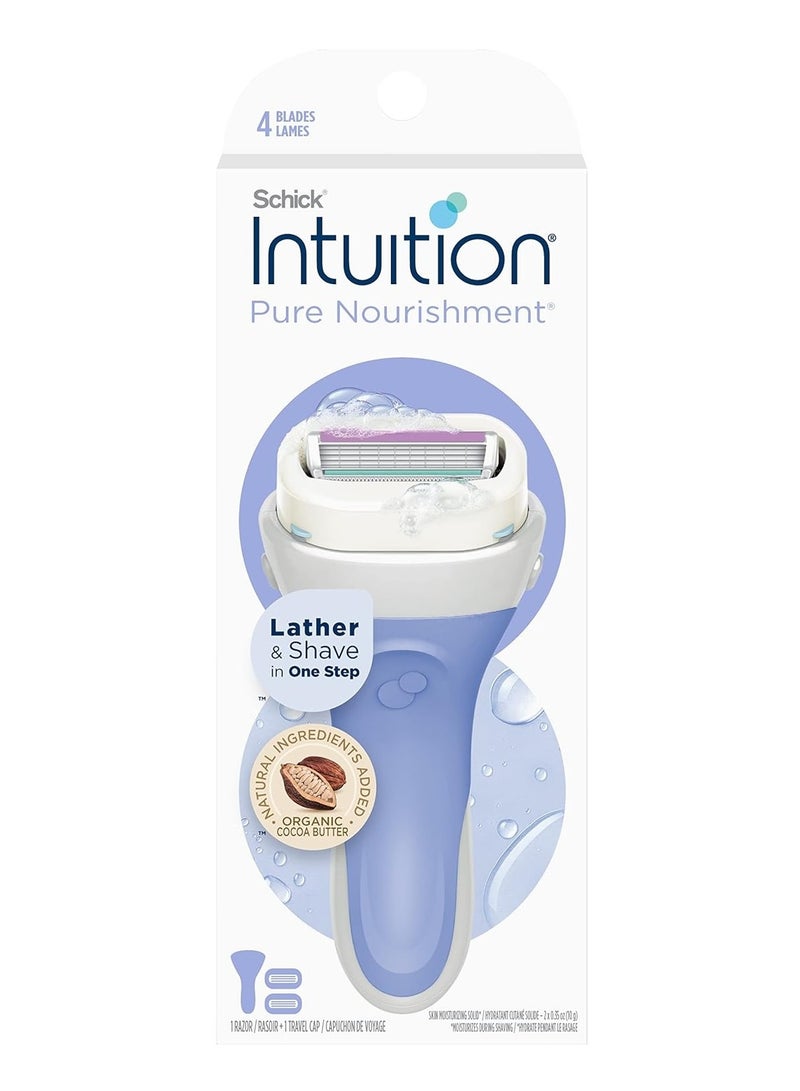 Schick Intuition Pure Nourishment Razors for Women 1 Razor & 2 Intuition Razor Blades Refill with Organic Cocoa Butter