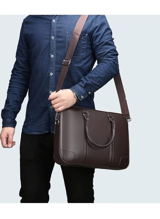 Men's High-end 14 inch Laptop Bag - Trendy Business Briefcase - Large Capacity Messenger Bags for Work (Brown)