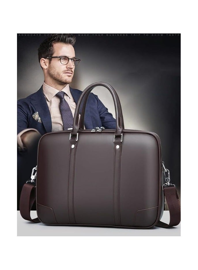 Men's High-end 14 inch Laptop Bag - Trendy Business Briefcase - Large Capacity Messenger Bags for Work (Brown)